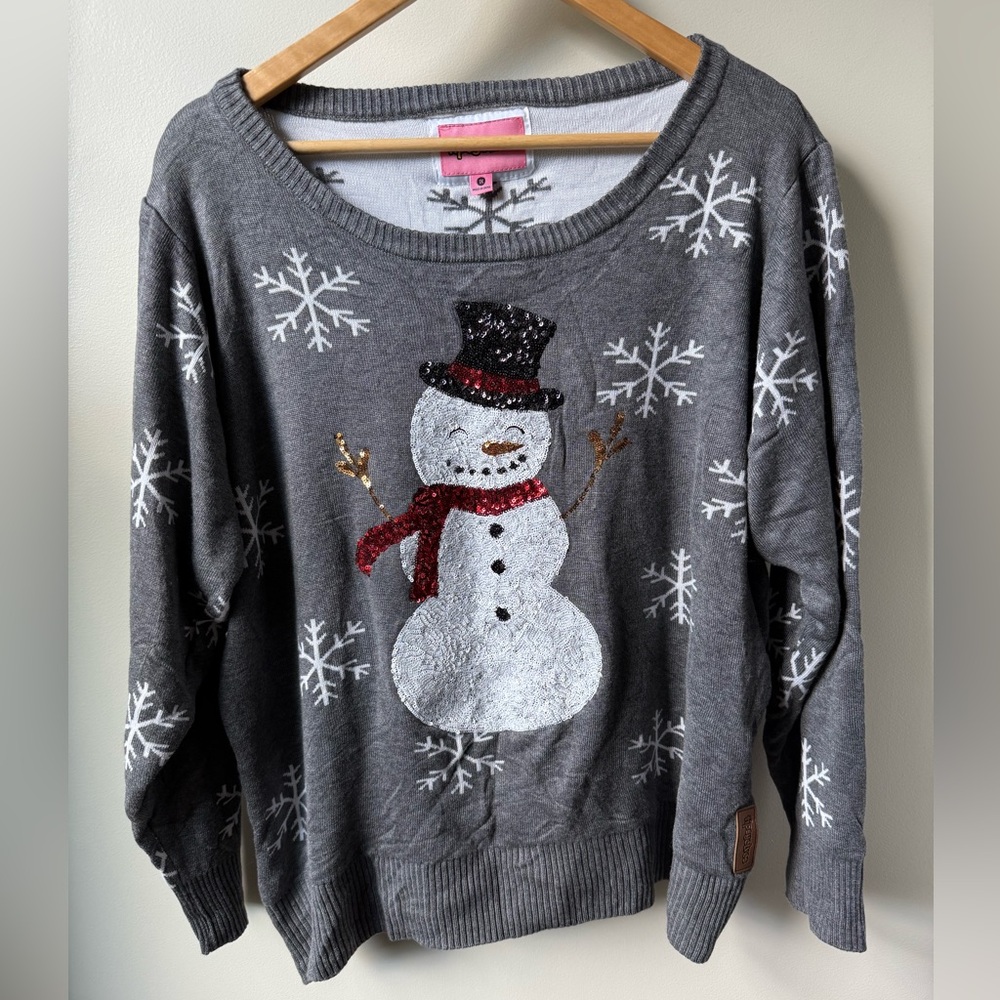 TIPSY ELVES Sequin Snow Day Ugly Sweater Snowflakes Snowman Holiday Party 1X